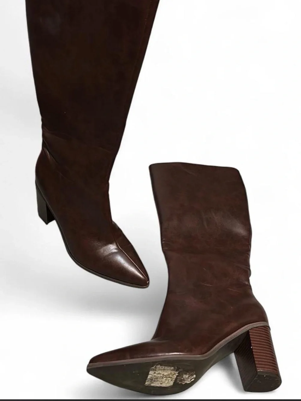 Women's Over-the-Knee Pointed Toe Leather Boots - Brown
